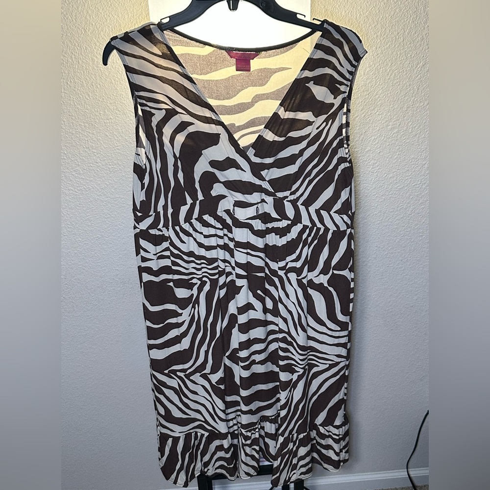 Sunny Leigh Sleeveless Animal Print Wrap Dress – Size XLarge – Brown & Cream - Picture 2 of 5